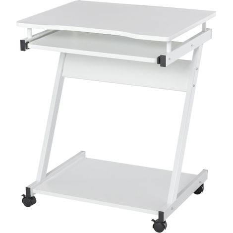 Rolling Computer Desk with Sliding Keyboard Tray and 4 Wheels for Home Office Workstation,White Finish