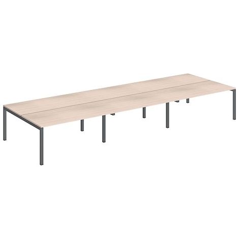 Pôle 6 bureaux droits Teamline L 480 cm - plateaux chêne clair piètement métal anthracite arche - Maxiburo