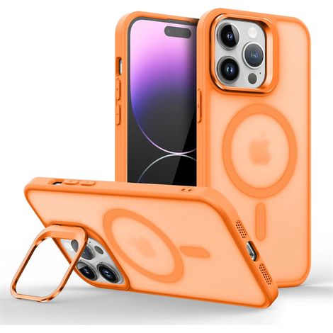 (iPhone 13 mini, orange) Étui de téléphone magnétique antichoc pour iPhone avec support et protection d'objectif en verre. (1/3)