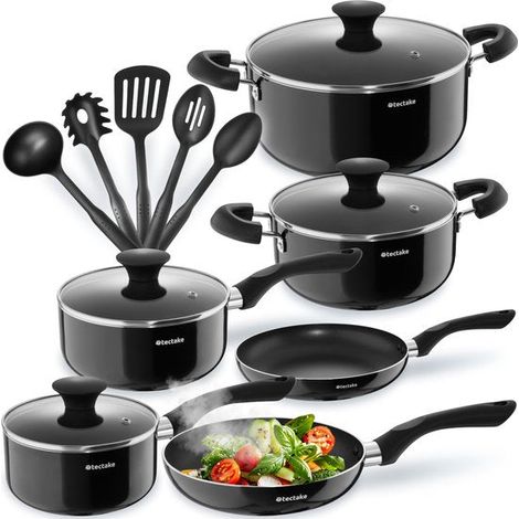 Batterie de cuisine aluminium avec couvercles en verre 15 pièces