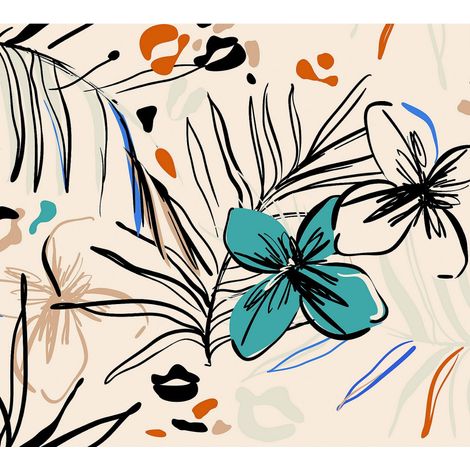 Papier peint fleurs bleues et fougère 225 x 270 cm