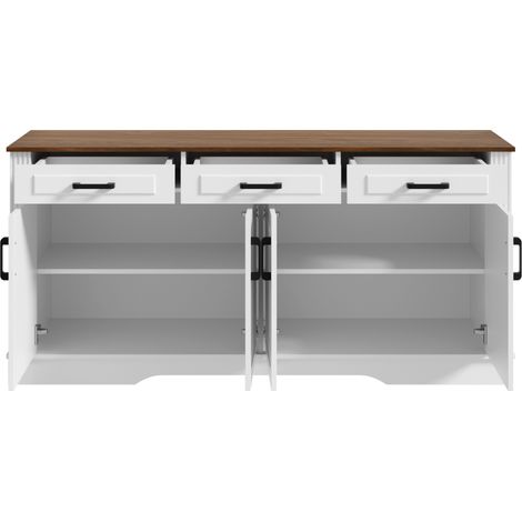 Madia bianca in MDF con 3 cassetti e 4 ante, 160 x 40 x 75 cm (1/5)