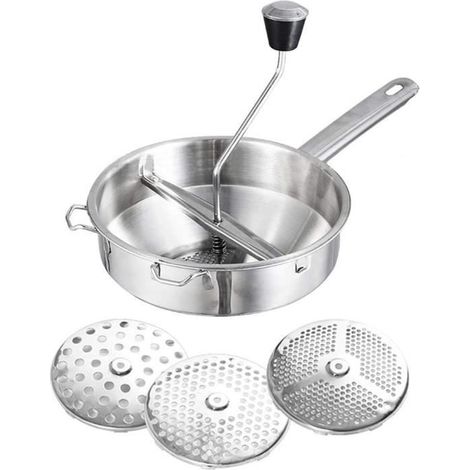 Moulin À Pommes De Terre Rotatif Et Purée en Acier Inoxydable avec 3 Disques De Broyage Perforés, Idéal pour Faire De La Purée Ou (1/4)