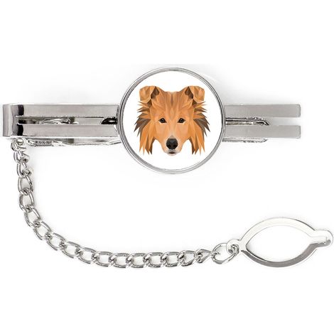 Collie de pelo largo - pinza para corbata geométrica con foto e inscripción Art-Dog (1/4)