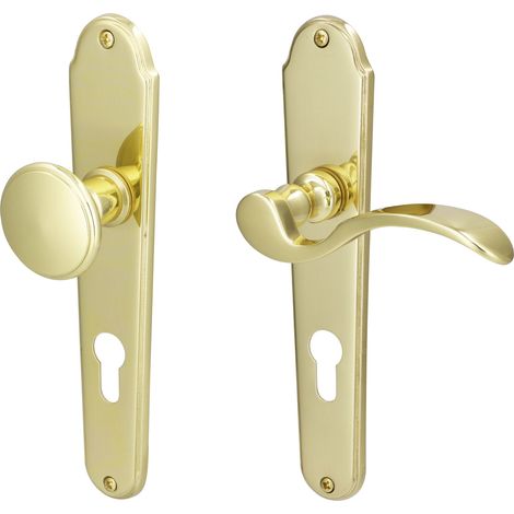 Südmetall Türgriff-Garnitur Langschild Panda PZ Messing poliert Drücker links gold 225 x 45 mm