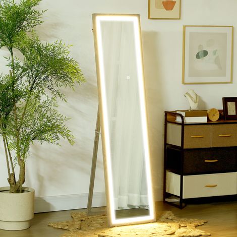 Grand miroir pleine longueur, miroir mural ou sur pied rectangulaire, 40 x 160 cm avec éclairage LED 3 couleurs, gris (1/5)