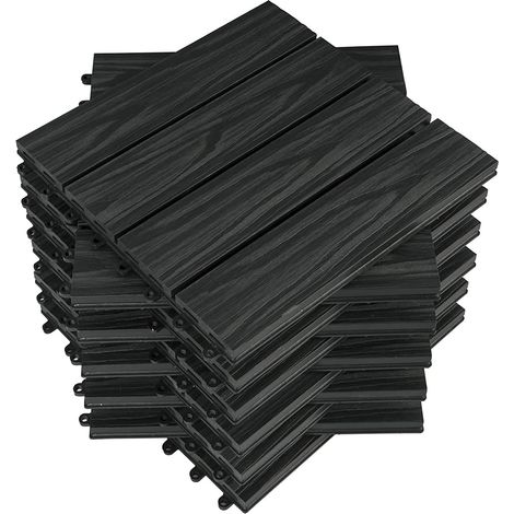 Woltu – Carrelage de sol WPC 11 pièces 30x30cm – Système plug-in – Résistant aux UV et antidérapant – Pour terrasse et balcon – Couverture 1m² (1/4)