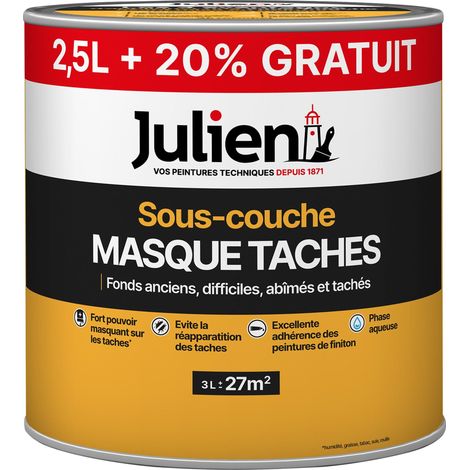 Sous-Couche Masque Taches - Pour fonds anciens, difficiles, abîmés, tachés - Mat Blanc 2,5L + 20% gratuit - Julien