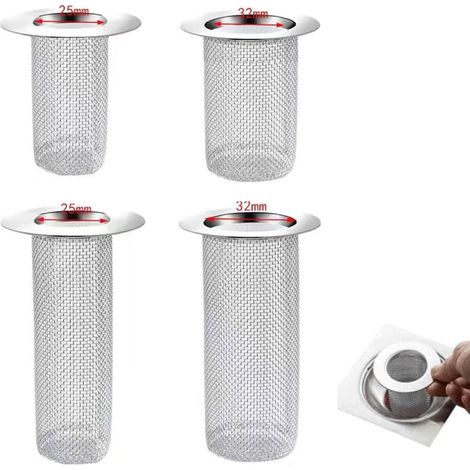 Filtre de siphon de sol en acier inoxydable, crépine de différentes tailles, panier à mailles, piège à cheveux, anti-obstruction pour salle de bain et évier de cuisine (1/5)