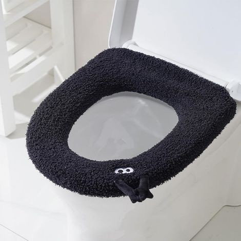 Weicher und warmer WC-Sitzbezug, waschbar, universelles waschbares WC-Sitzkissen, weicher WC-Sitzbezug, für Badezimmer, passend für die meisten Toiletten (1 Stück, Schwarz) (1/5)