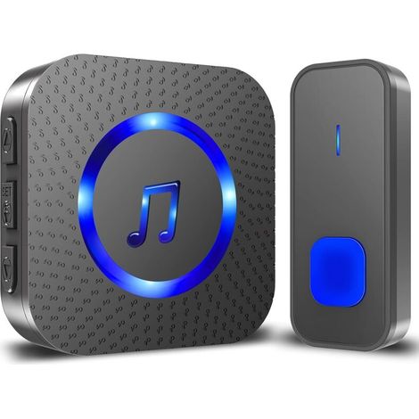 Sonnette sans fil avec 1 récepteur et 1 bouton - Sonnette étanche IP65 avec LED clignotante colorée, 55 mélodies, volume 110 dB, portée longue distance, installation facile sans fil pour maison bureau (1/4)