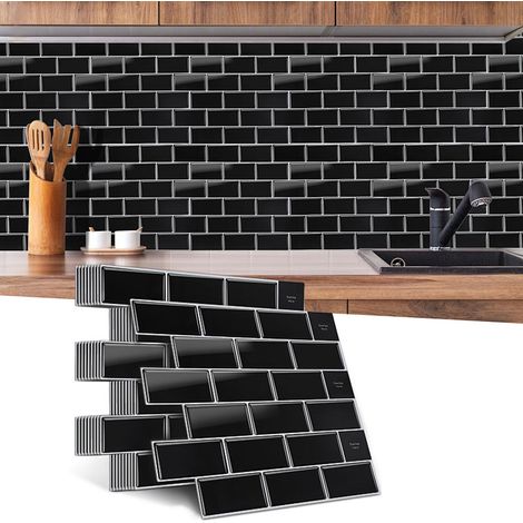 Wolketon Adhesivos para azulejos negros 10 piezas impermeables para pared, para cocina y baño