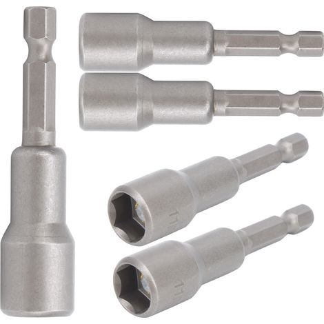 Set mit 5 11-mm-Sechskant-Steckschlüsseleinsätzen aus Chrom-Vanadium-Stahl, magnetisch, für elektrische Schraubendreher (1/5)
