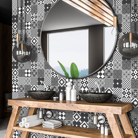 Sticker Mural Carrelage adhésif Cuisine Salle de Bain - 60 STICKERS CARREAUX DE CIMENT AZULEJOS MORICCIO - 60stickers10x10cm (1/5)