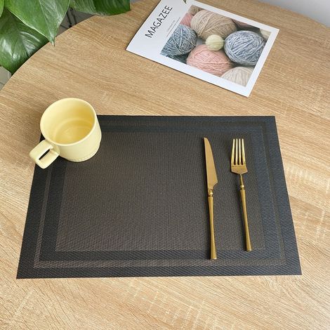 Manteles individuales elegantes de 45 x 30 cm para cena, almuerzo y desayuno - Juego de 6 - Lavables, resistentes al calor, antideslizantes y antimanchas para mesas de cocina y comedor - Gris (1/5)