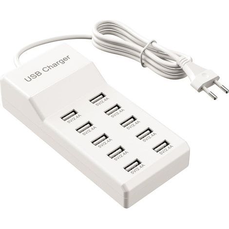 Chargeur USB multiple, 50 W, 10 ports, station de charge multi-ports, hub USB compatible avec iPhone 12/13/14/15/16/Galaxy S23/S24/S25/Huawei/Oppo/OnePlus. (1/5)