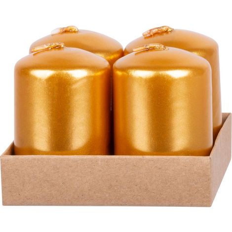 Kerze MagicHome Weihnachten, 4x6 cm, zylindrisch, Packung 4 Stk., gold, Advent