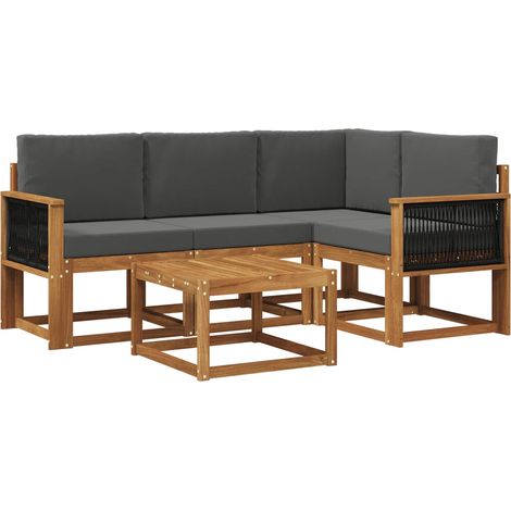 Set di divani da esterno 5 pz Salotto da Giardino Naturale e Antracite Poliestere (1/5)