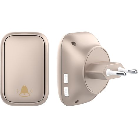 Sonnette sans fil auto-génératrice sans batterie Maison Sonnette intelligente étanche 38 sonneries 3 niveaux de volume, facile à installer 9,1 7,6 8,1 cm (or)