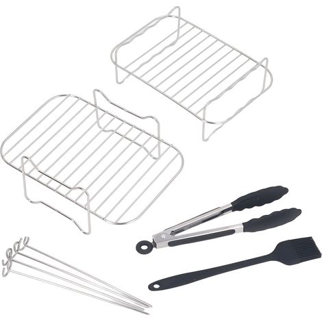 Grille de cuisson double niveau pour friteuse à air, Acier inoxydable 304, Compatible Ninja Foodi DZ201/DZ401, Lot de 4 brochettes incluses (1/5)