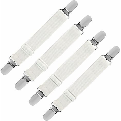 DEESSE SHOP - Tendeur de drap-housse élastique, attache de sangle de retenue réglable pour drap de lit, canapé, housse de repassage (blanc, lot de 4) (1/5)