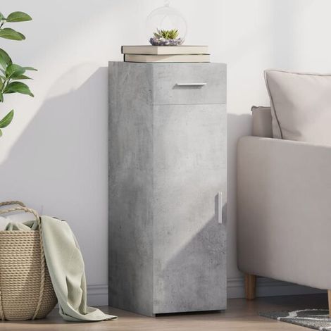 Buffet Gris Béton 30 X 42,5 X 93 Cm, Bois D'ingénierie, 1 Tiroir, 1 Porte (1/4)