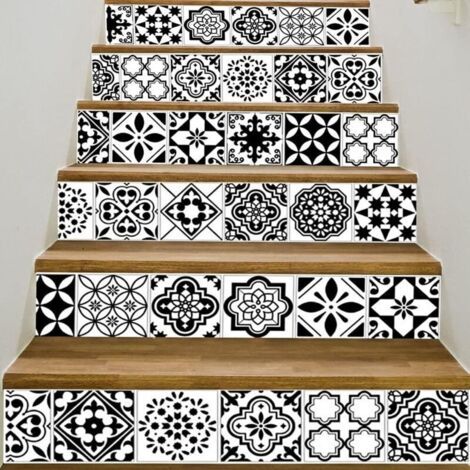 Pair Autocollants 3D pour contremarches d'escalier, 39,3\" x 7,08\" x 6 pièces, autocollants amovibles pour contremarches d'escalier, à décoller et à coller (1/5)