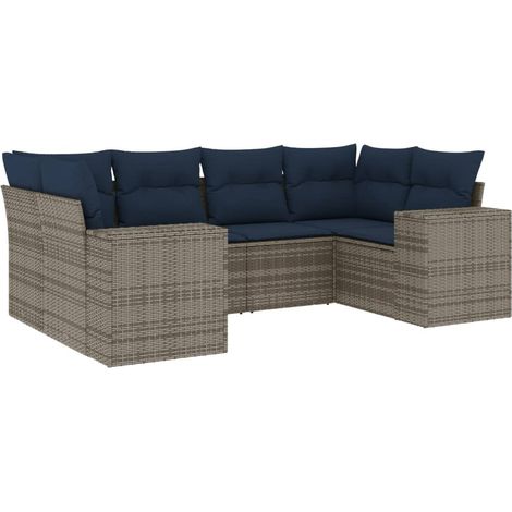 6-teiliges Gartensofa-Set mit Kissen, grau, Polyrattan vidaXL (1/5)
