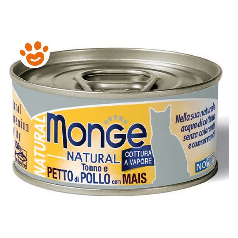 Monge Cat Natural Tonno, Petto di Pollo e Mais - Monge Cat Natural Tonno, Petto di Pollo e Mais - Lattina Da 80 Gr