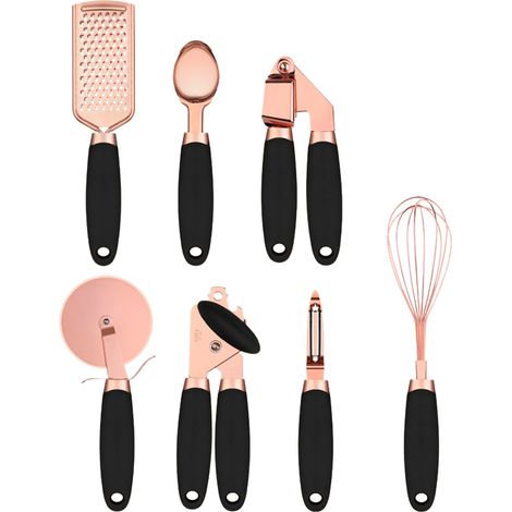 7 pièces ustensiles de cuisine, acier inoxydable plaqué cuivre, poignées TPR antidérapantes, pour cuisine moderne (1/5)