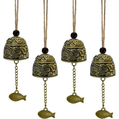 4 teiliges Vintage Drachenglocken Set, Metallglocken, Glücksbringer für den Außenbereich, für Haus, Garten, Hof und Innen /Außenräume. (1/4)
