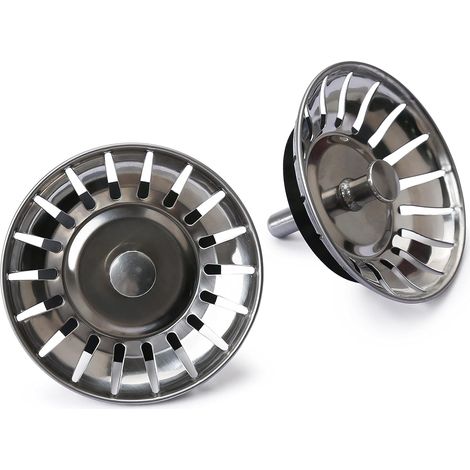 Lot de 2 bouchons d'évier en acier inoxydable, 18 trous, étanches, diamètre 78 mm.