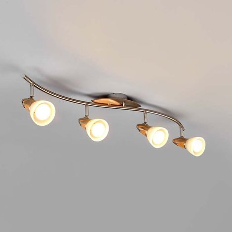 [GEBRAUCHT] B-Ware Lindby Deckenleuchte Hängeleuchte Marena LED Lampe 4-flg dimmbar nickel holz (1/2)