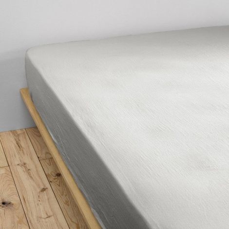 Drap housse luxe double gaze de coton 140 x 190 x 30 cm Nuit douce Gris (1/4)