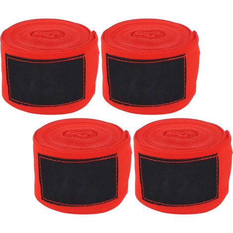 Lot de 4 bandes de boxe élastiques et respirantes pour le sport, adaptées à la boxe, au MMA et à la pratique du MMA. Convient aux hommes et aux femmes. Rouge, 5 m. (1/5)