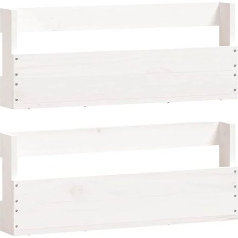 Ensemble de deux étagères à chaussures murales, blanches, 59x9x23 cm, en pin massif. (1/5)