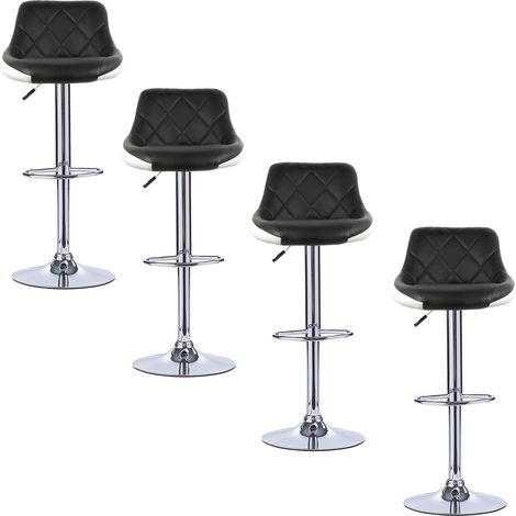 Hofuton Tabouret de Bar Lot de 4 avec Siège Bien Rembourré, en Cuir Artificiel Chaise de Bar Similicuir, Noir/Blanc (1/7)