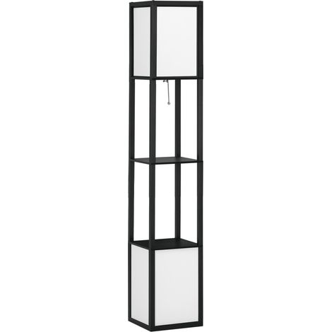 Lámpara de Pie de Madera avec Estante para Bombilla E27 Potencia Máx. 40W Lámpara Moderna 26x26x156 cm Negro y Blanco (1/5)