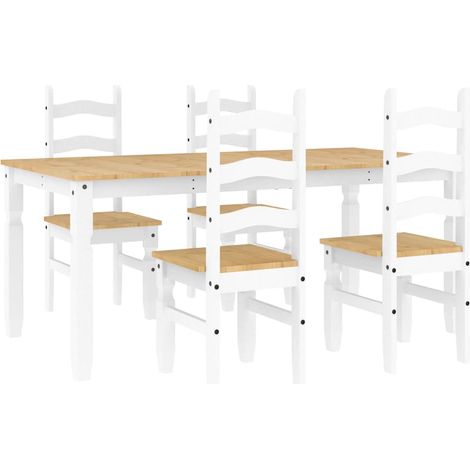 Ensemble à manger PANAMA 5 pcs  Meubles de salle à manger blanc bois de pin massif
