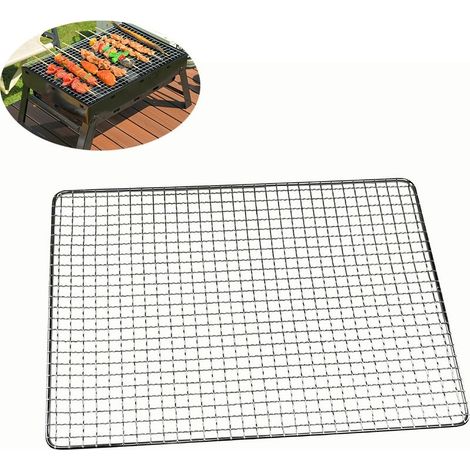 Grille de barbecue en acier inoxydable (25 x 40 cm), disponible en 25 x 40 cm, 30 x 45 cm et 38 x 50 cm. Idéale pour les pique-niques et les barbecues en extérieur. (1/5)