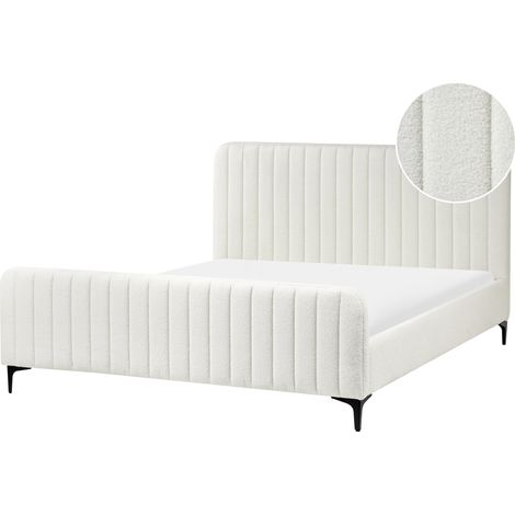 Cama con somier de bouclé con cabecero acolchado patas de metal blanco crema 160 x 200 cm Lunan (1/5)