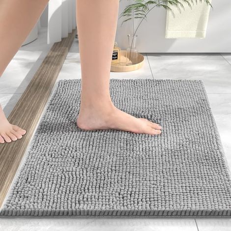 Tapis de bain--absorbant antidérapant lavable en machine gris--80 x 50 cm pour douche et baignoire (1/4)