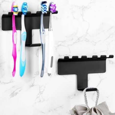 Support mural autocollant en plastique avec crochet pour étagère de salle de bain et de douche (noir) (1/3)