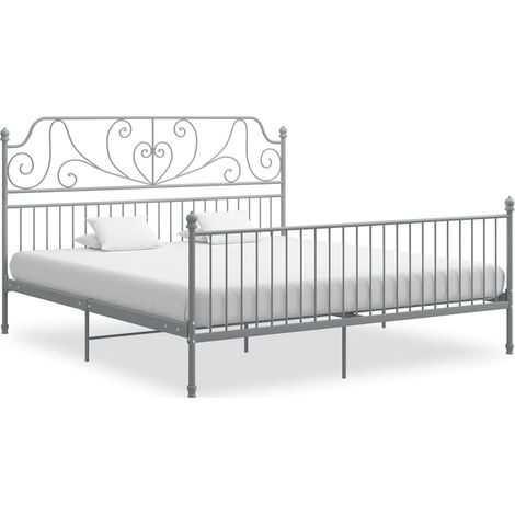Cadre de lit métallique avec sommier gris 180 x 200 cm sans matelas - PANGIVO (1/5)