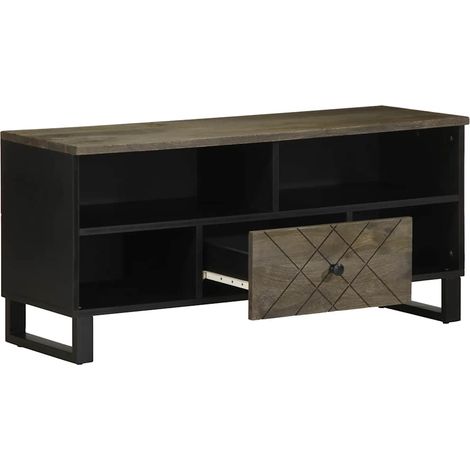 Meuble TV Banc TV Meuble de rangement - noir 100x33x46 cm bois massif de manguier fr2544 - Maison La Vie