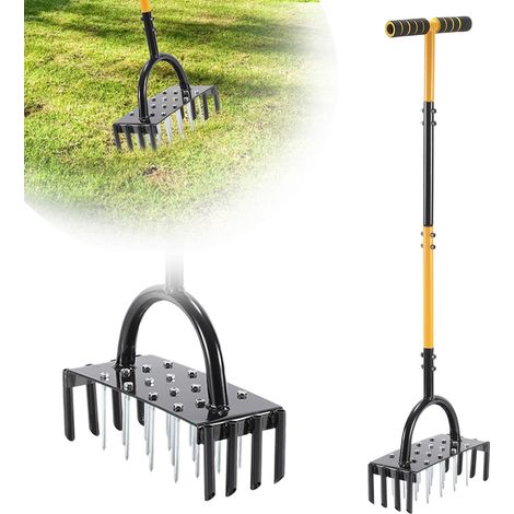 Jiubiaz 3 aérateurs de gazon 98 cm Aérateur de gazon manuel avec manche – Outil de jardinage pour aérer et ameublir le sol (1/5)
