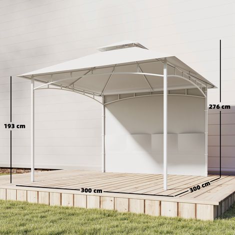 Pavillon de jardin en métal, 3 m x 3 m, avec rideaux, poches de rangement et crochets de toit, blanc crème. (1/5)