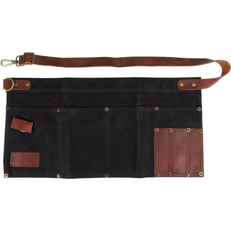 Tablier Multi-Poches pour Femmes en Cuir VéRitable Toile Demi-Tablier Poche Serveuse Professeur Vendeur Utilitaire Serveur CosméTique Noir (1/4)