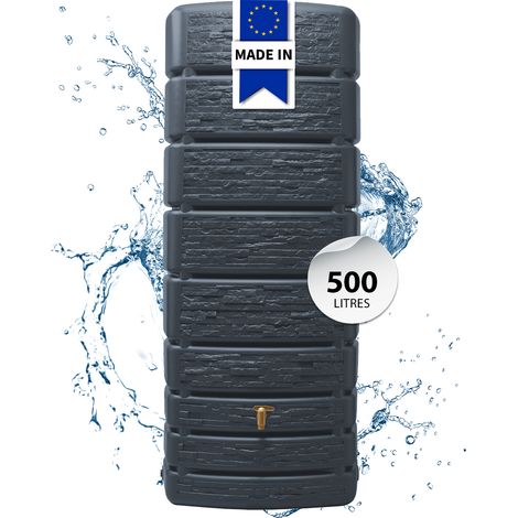 Graf – Récupérateur d'eau de pluie 500 litres – Rectangulaire mural gris granit – Polyéthylène – Système d'attache de sécurité inclus