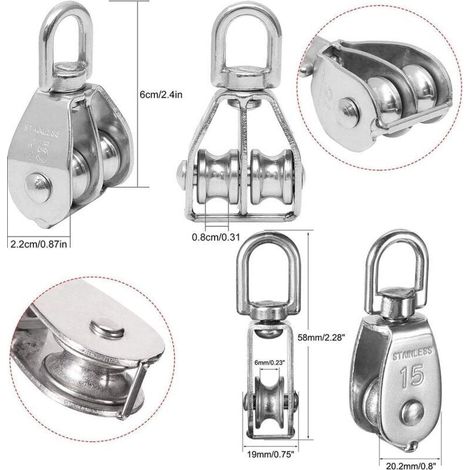 Puleggia doppia in acciaio inox, 3 pezzi, rotante, per sollevamento, carico massimo M15 (1/3)